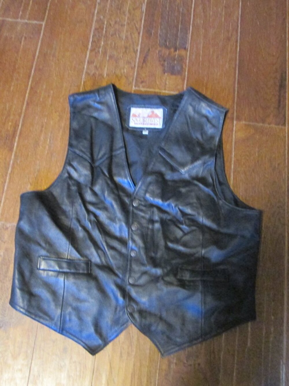Vtg XXL black vest biker vest Saguaro west xxl